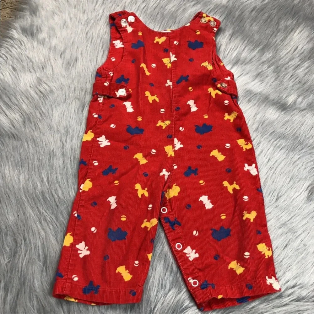Vintage Healthtex Red Puppy Animal Print Corduroy Overalls Romper